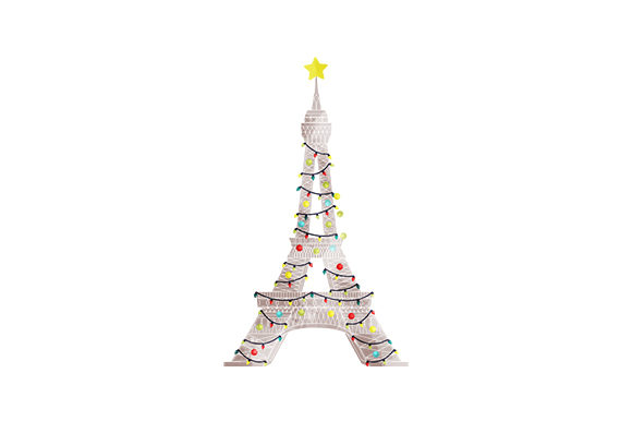 Christmas Eiffel Tower Watercolor for Crafts & Branding