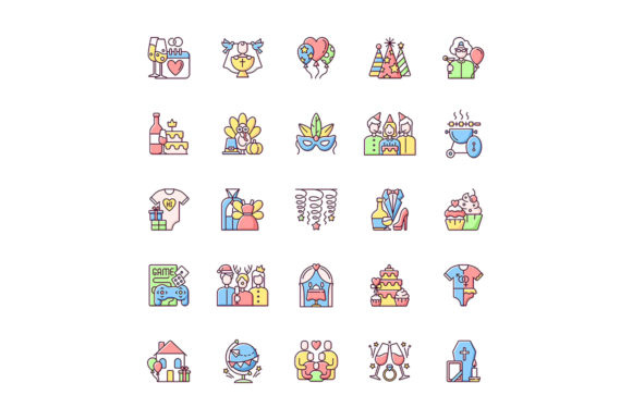 Family Party RGB Color Icons Set for Creative Graphics